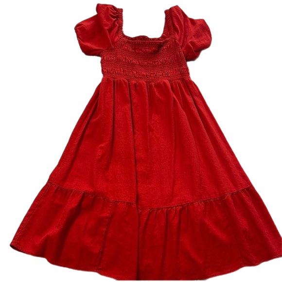 Isabel Maternity by Ingrid & Isabel Red Smocked Puffed Sleeve Tiered Dress - Picture 3 of 5